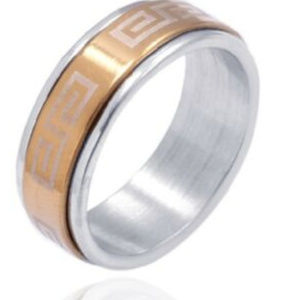 Men's Silver and Gold Greek Key Spinner Band